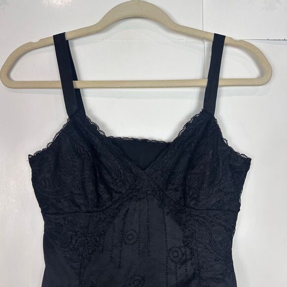 Vintage Anne Klein Top Blouse XS Black Silk y2k 90s Lace Trim Cami Asymmetrical - Picture 10 of 12